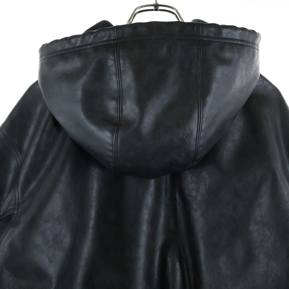 adidas Originals(アディダスオリジナルス) Vintage Fake Leather Jacket ヴィンテージ フーデッド フェイクレザージャケット ブラック JX9225