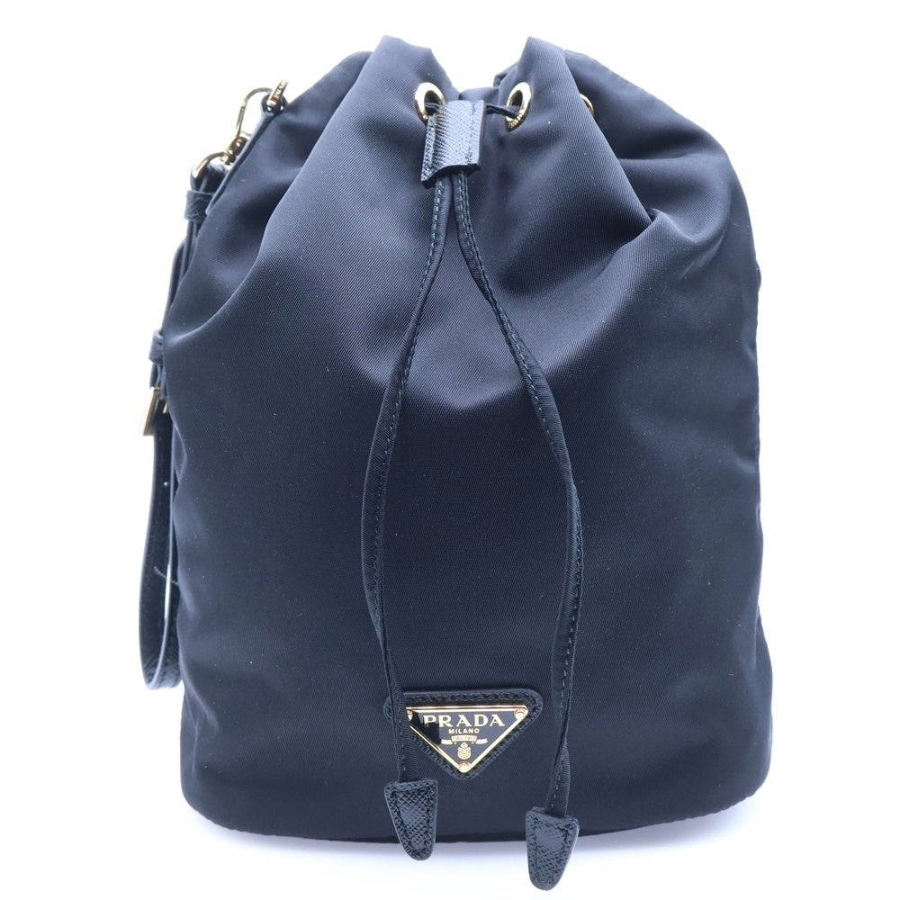 PRADA(プラダ) Re-Nylon Pouch 15542 1NS369 リナイロン トライアングルロゴ ポーチ 巾着 ゴールド金具 ブラック/ゴールド