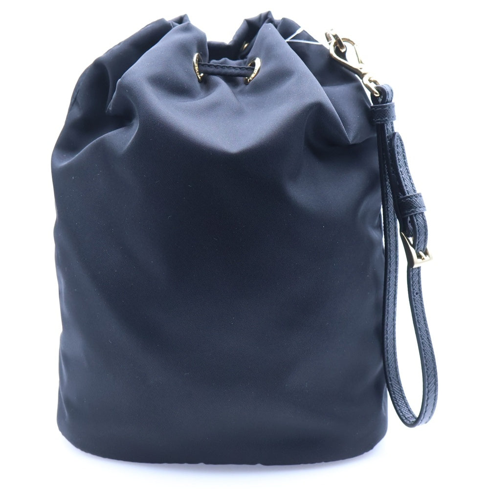 PRADA(プラダ) Re-Nylon Pouch 15542 1NS369 リナイロン トライアングルロゴ ポーチ 巾着 ゴールド金具 ブラック/ゴールド