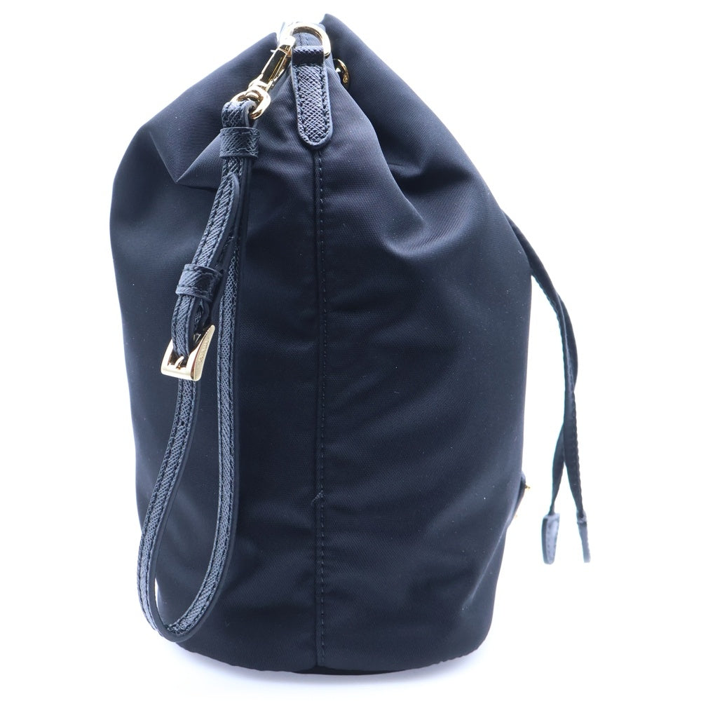 PRADA(プラダ) Re-Nylon Pouch 15542 1NS369 リナイロン トライアングルロゴ ポーチ 巾着 ゴールド金具 ブラック/ゴールド