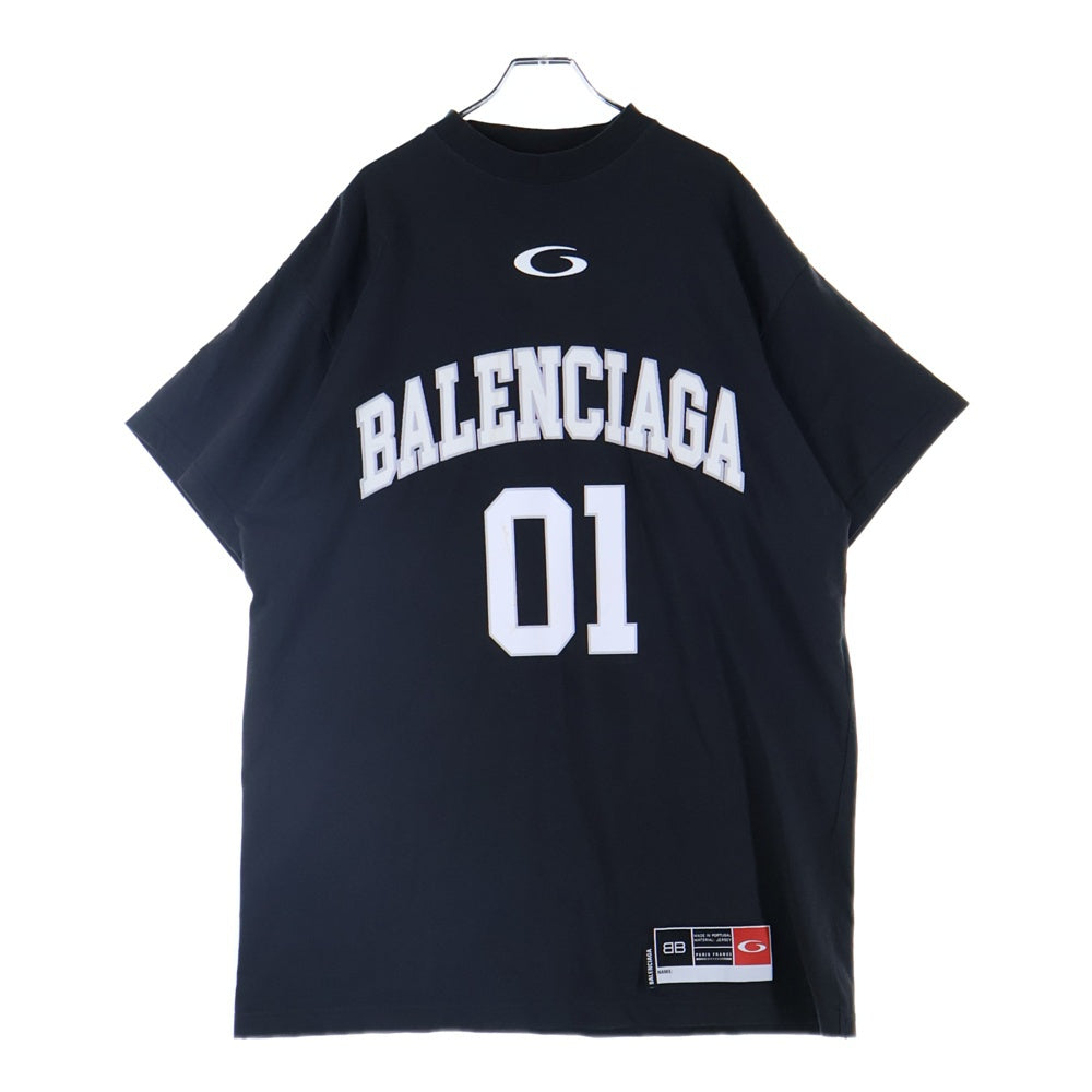 BALENCIAGA(バレンシアガ) 25SS BASKETBALL SERIES 787349 TRVW9 バスケットシリーズ ロゴ刺繍デザイン クルーネック半袖Tシャツカットソー ブラック