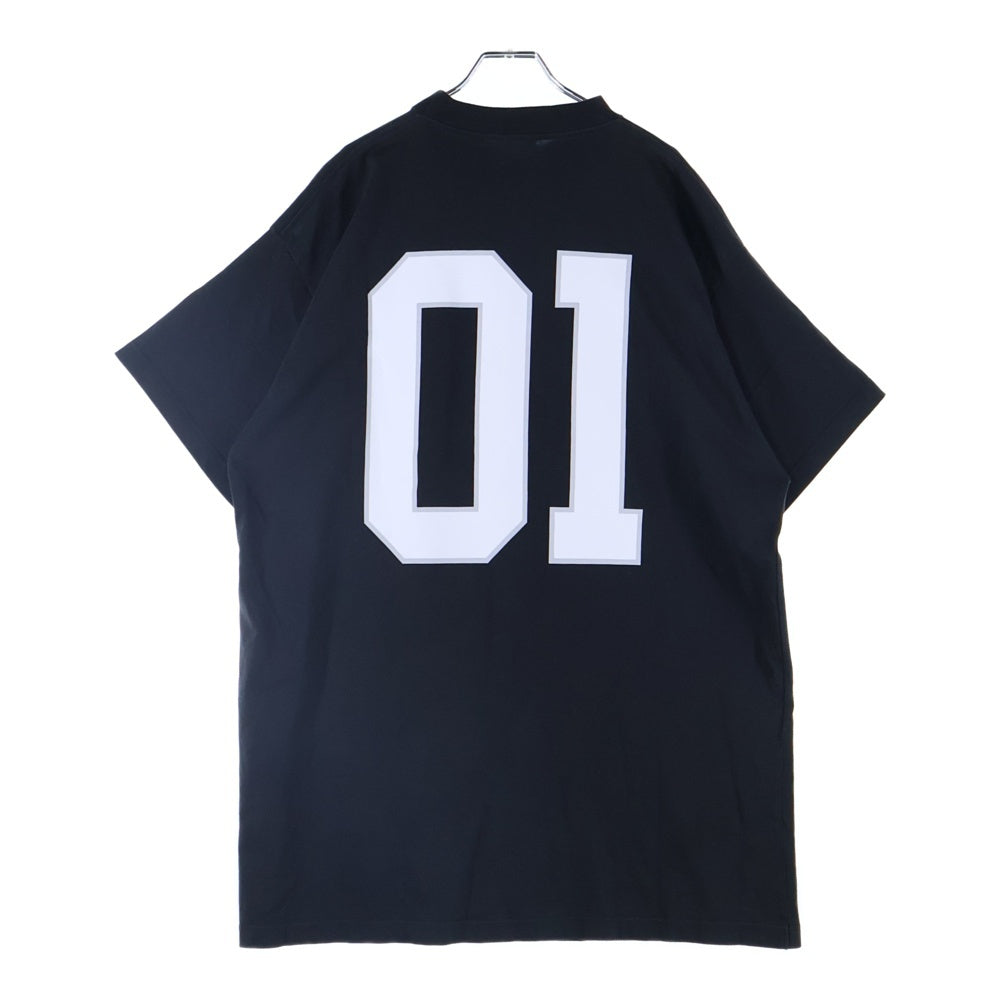 BALENCIAGA(バレンシアガ) 25SS BASKETBALL SERIES 787349 TRVW9 バスケットシリーズ ロゴ刺繍デザイン クルーネック半袖Tシャツカットソー ブラック
