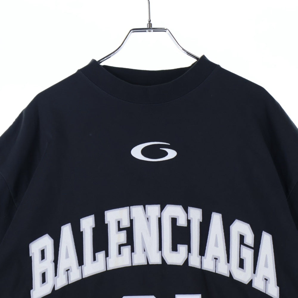 BALENCIAGA(バレンシアガ) 25SS BASKETBALL SERIES 787349 TRVW9 バスケットシリーズ ロゴ刺繍デザイン クルーネック半袖Tシャツカットソー ブラック