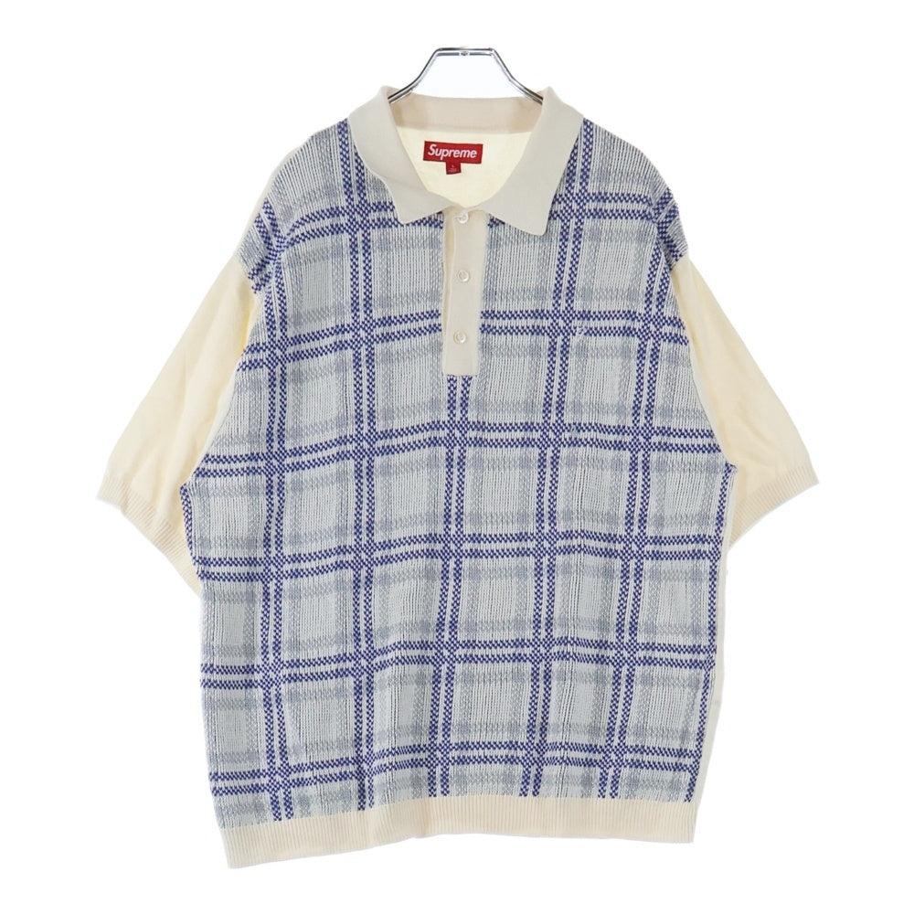 SUPREME(シュプリーム) 24SS Plaid Knit S/S Polo プレイド ショートスリーブ 半袖ニットポロシャツ ホワイト/ブルー