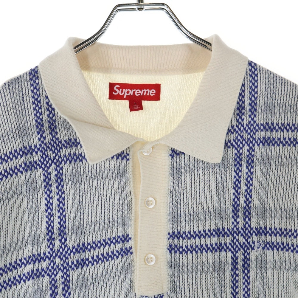 SUPREME(シュプリーム) 24SS Plaid Knit S/S Polo プレイド ショートスリーブ 半袖ニットポロシャツ ホワイト/ブルー