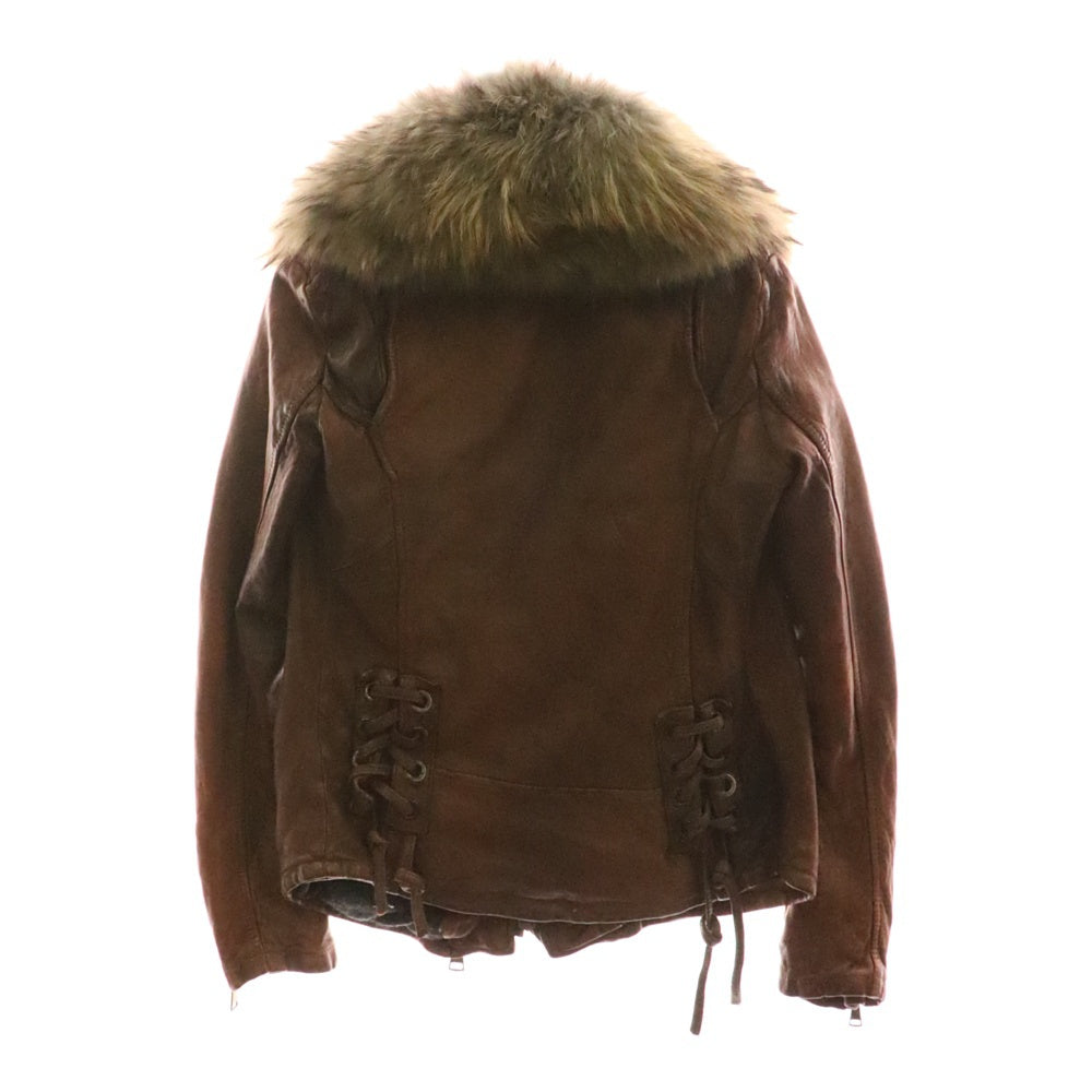 GIORGIO BRATO(ジョルジオブラット) ファー付きジップアップ ラムレザージャケット ブラウン 962968