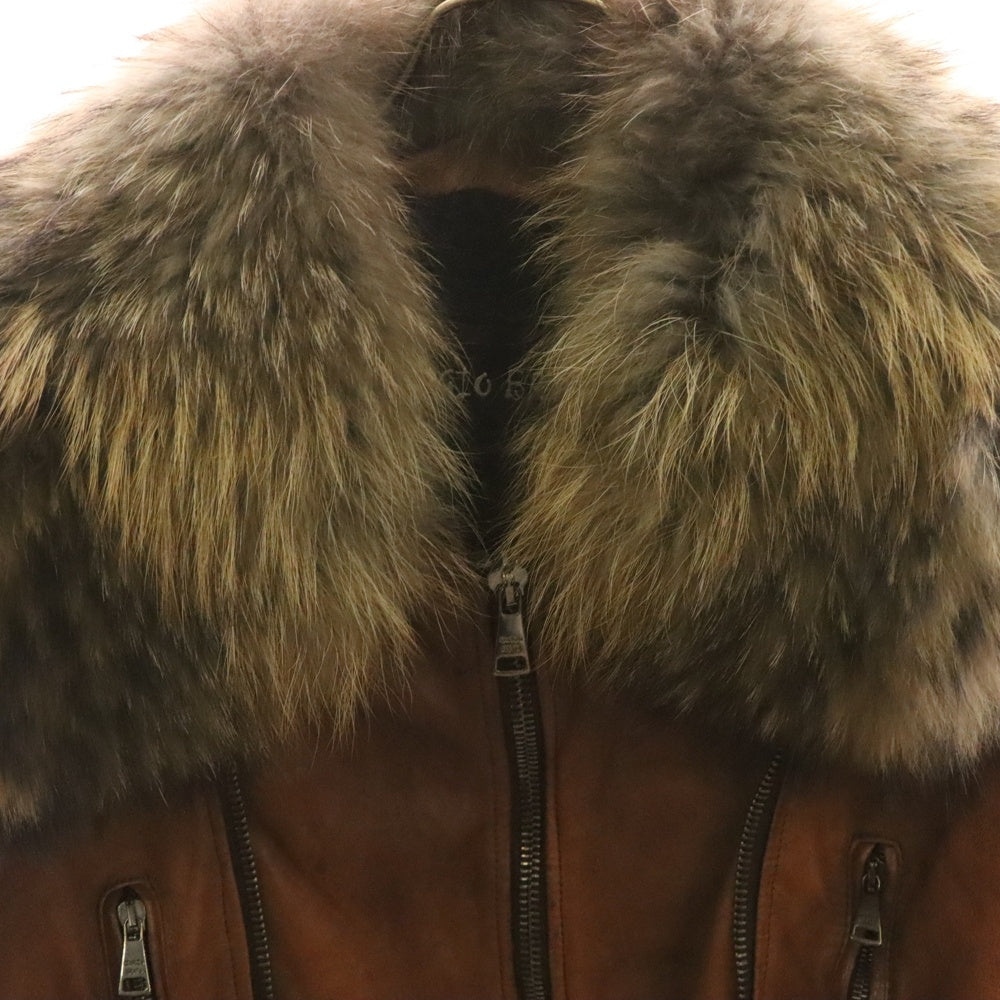 GIORGIO BRATO(ジョルジオブラット) ファー付きジップアップ ラムレザージャケット ブラウン 962968