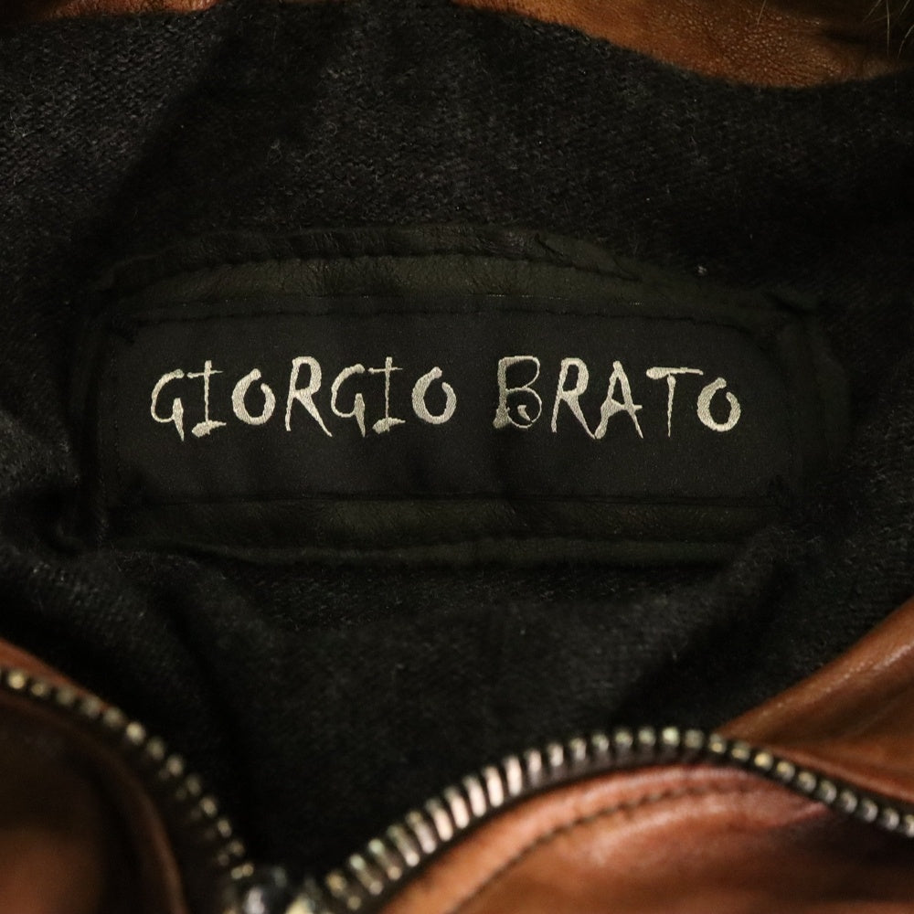 GIORGIO BRATO(ジョルジオブラット) ファー付きジップアップ ラムレザージャケット ブラウン 962968