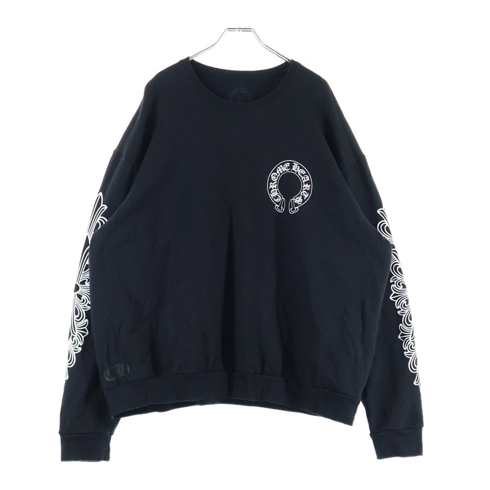 CHROME HEARTS(クロムハーツ) SWTSHRT PLVR バックホースシュー袖フローラルプリントスウェットトレーナー ブラック