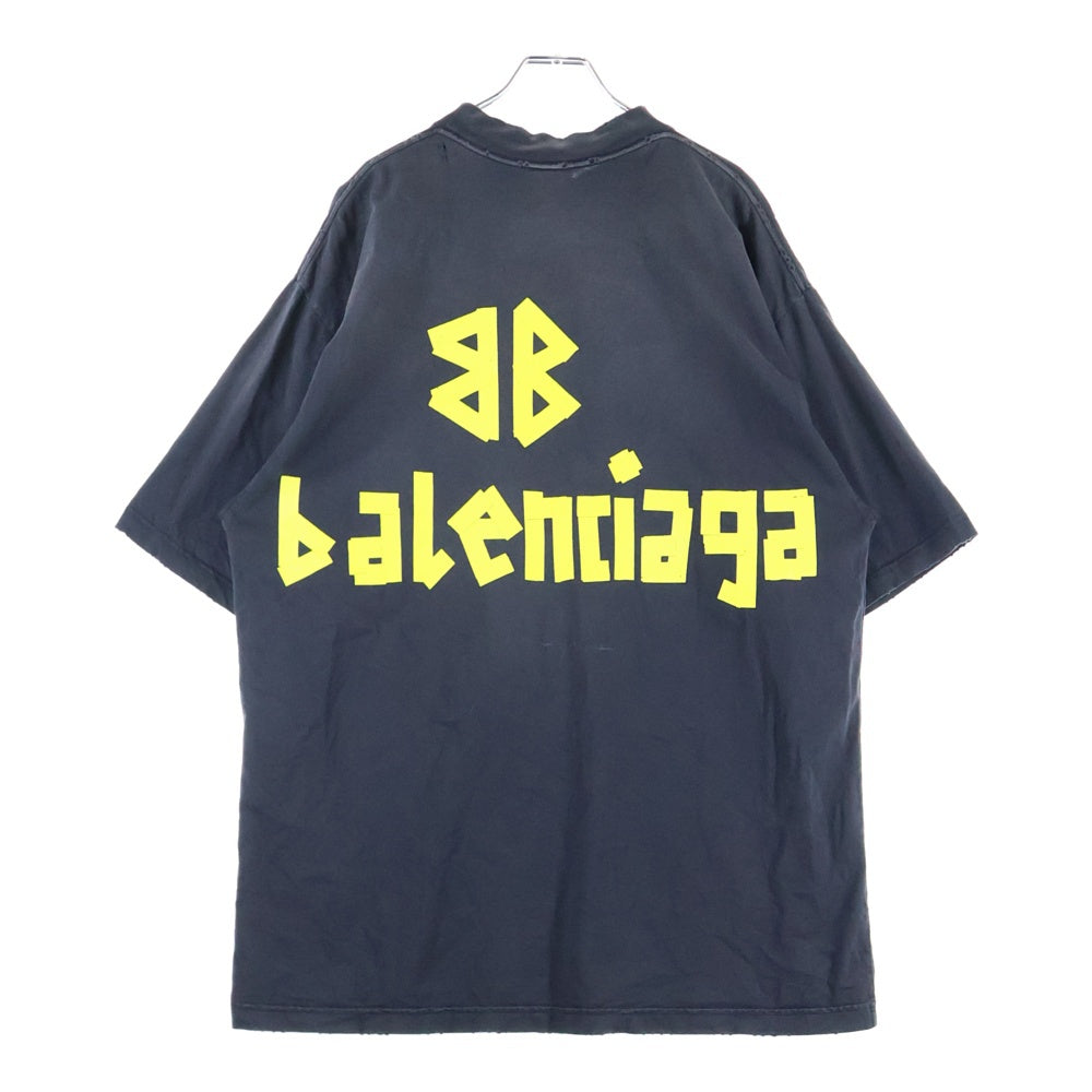 BALENCIAGA(バレンシアガ) 23SS TAPE TYPE MEDIUM FIT TEE デストロイ加工 テープロゴミディアムフィット半袖Tシャツ 半袖クルーネックカットソー ブラック 739784 TOVA9