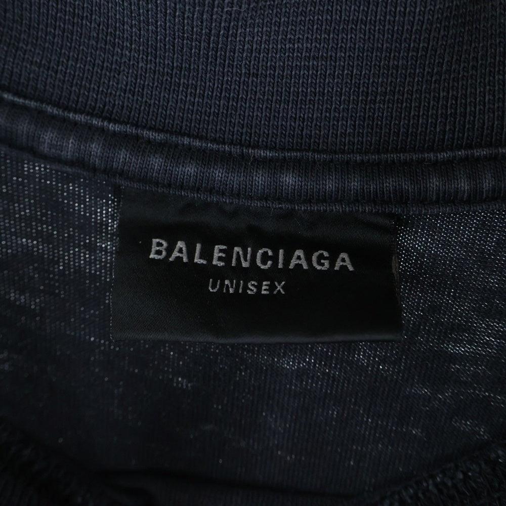 BALENCIAGA(バレンシアガ) 23SS TAPE TYPE MEDIUM FIT TEE デストロイ加工 テープロゴミディアムフィット半袖Tシャツ 半袖クルーネックカットソー ブラック 739784 TOVA9