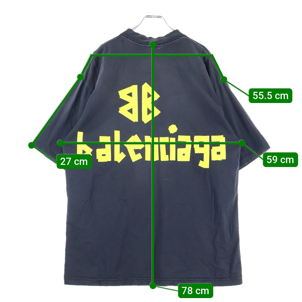 BALENCIAGA(バレンシアガ) 23SS TAPE TYPE MEDIUM FIT TEE デストロイ加工 テープロゴミディアムフィット半袖Tシャツ 半袖クルーネックカットソー ブラック 739784 TOVA9
