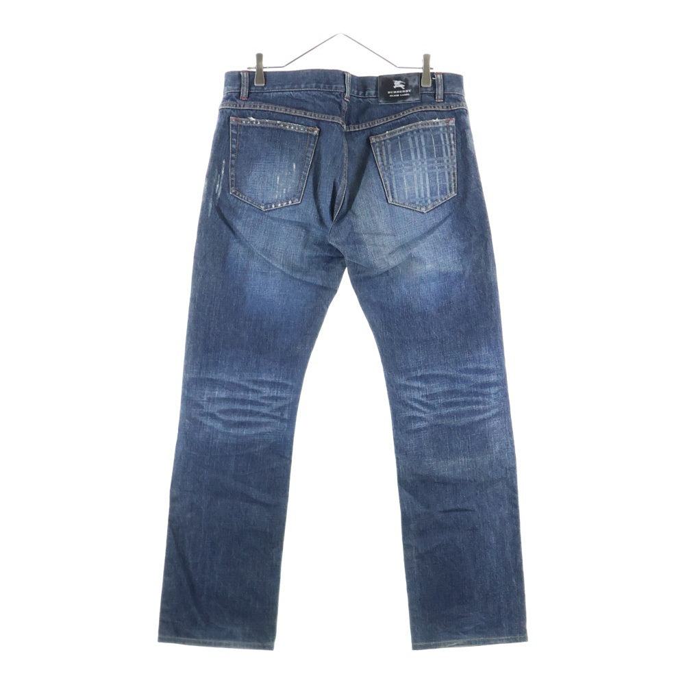 BURBERRY BLACK LABEL(バーバリー ブラックレーベル) バックロゴラベル ダメージ加工 ストレートデニムパンツ ジーンズ インディゴ BMS07-712-28
