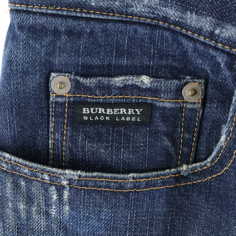BURBERRY BLACK LABEL(バーバリー ブラックレーベル) バックロゴラベル ダメージ加工 ストレートデニムパンツ ジーンズ インディゴ BMS07-712-28