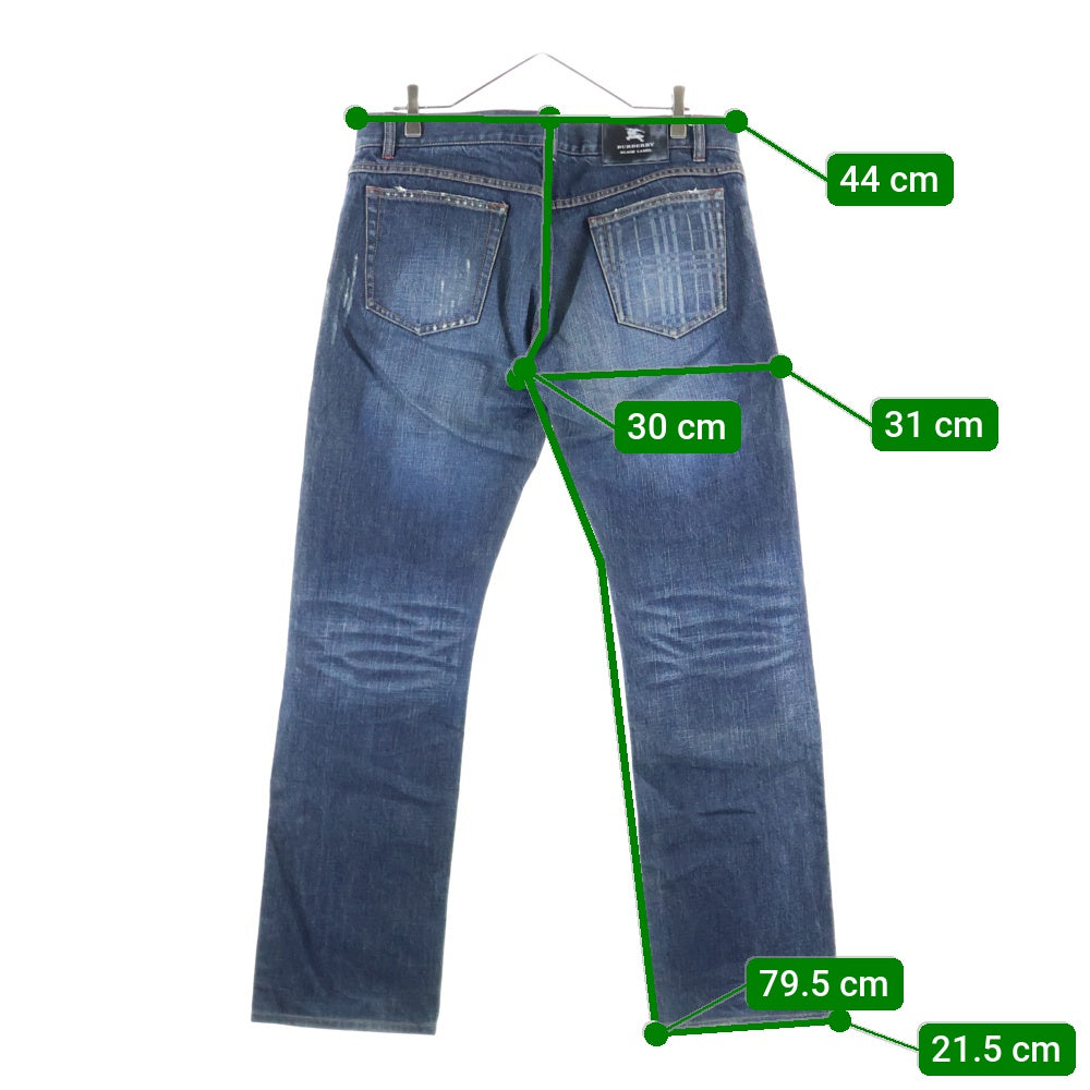 BURBERRY BLACK LABEL(バーバリー ブラックレーベル) バックロゴラベル ダメージ加工 ストレートデニムパンツ ジーンズ インディゴ BMS07-712-28