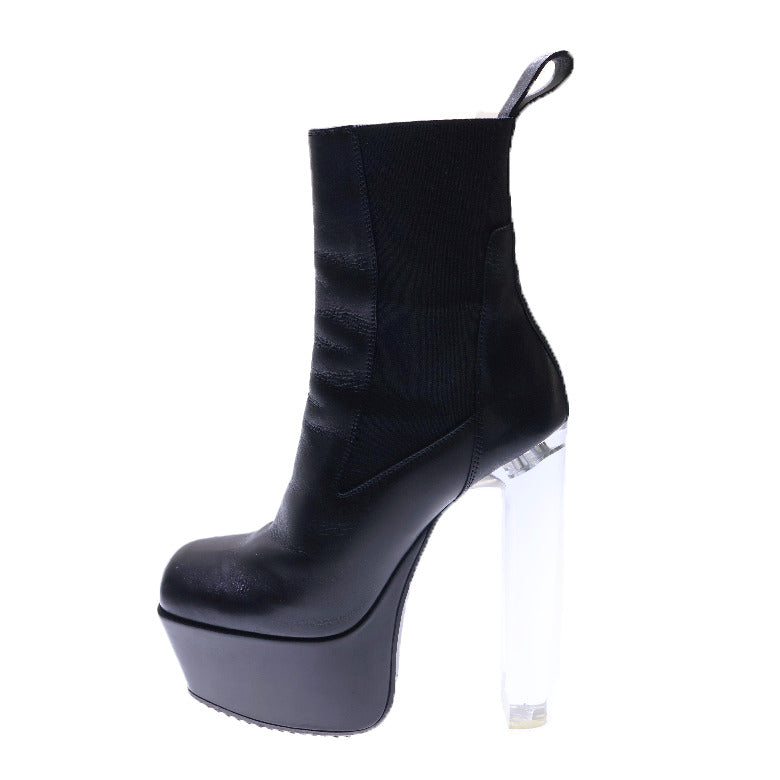 Rick Owens(リックオウエンス) BEATLE PLATFORM RO02B6855 LCG ビートルレザープラットフォーム レザーハイカットブーツ クリアヒール ブラック
