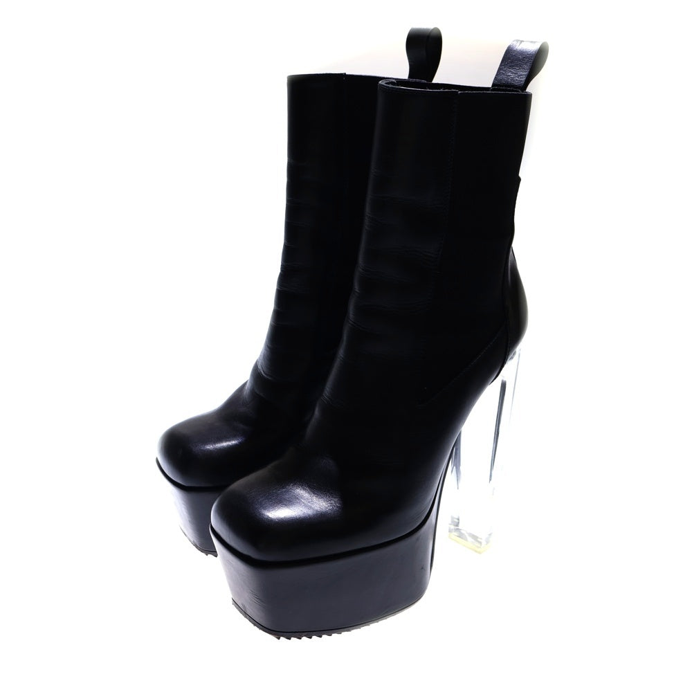 Rick Owens(リックオウエンス) BEATLE PLATFORM RO02B6855 LCG ビートルレザープラットフォーム レザーハイカットブーツ クリアヒール ブラック