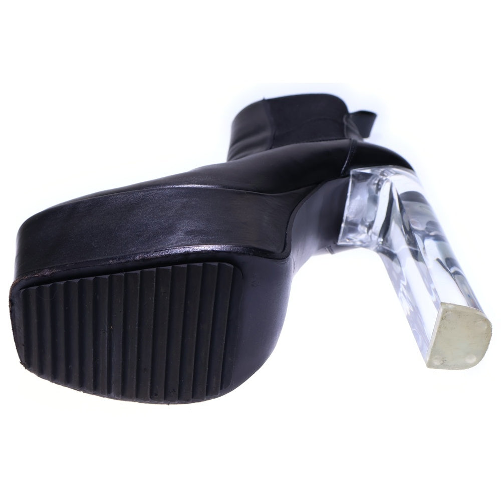 Rick Owens(リックオウエンス) BEATLE PLATFORM RO02B6855 LCG ビートルレザープラットフォーム レザーハイカットブーツ クリアヒール ブラック