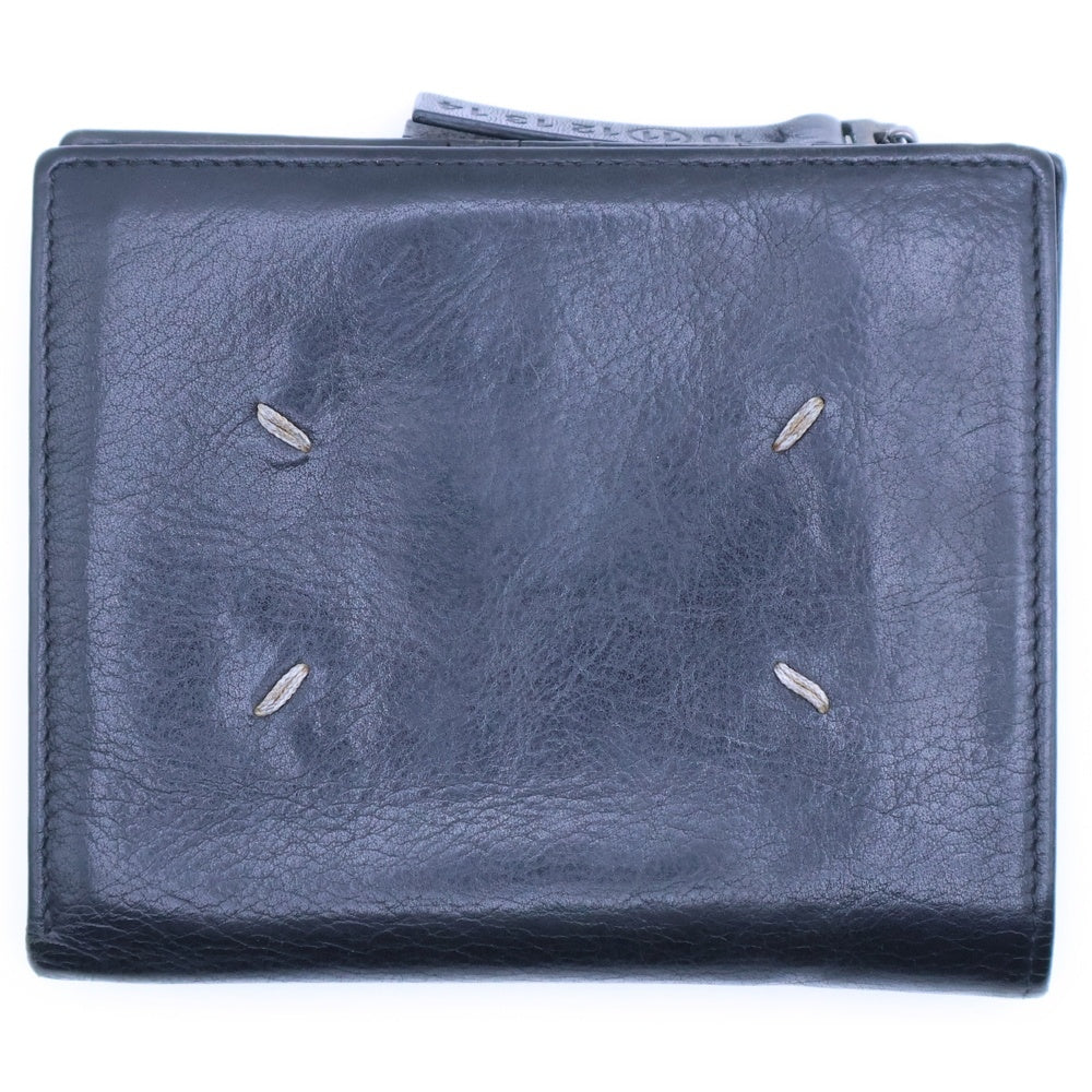 Maison Margiela 11(メゾンマルジェラ11) 八の字刺繍レザー二つ折り財布 ウォレット ブラック S55UI0131 SY0573