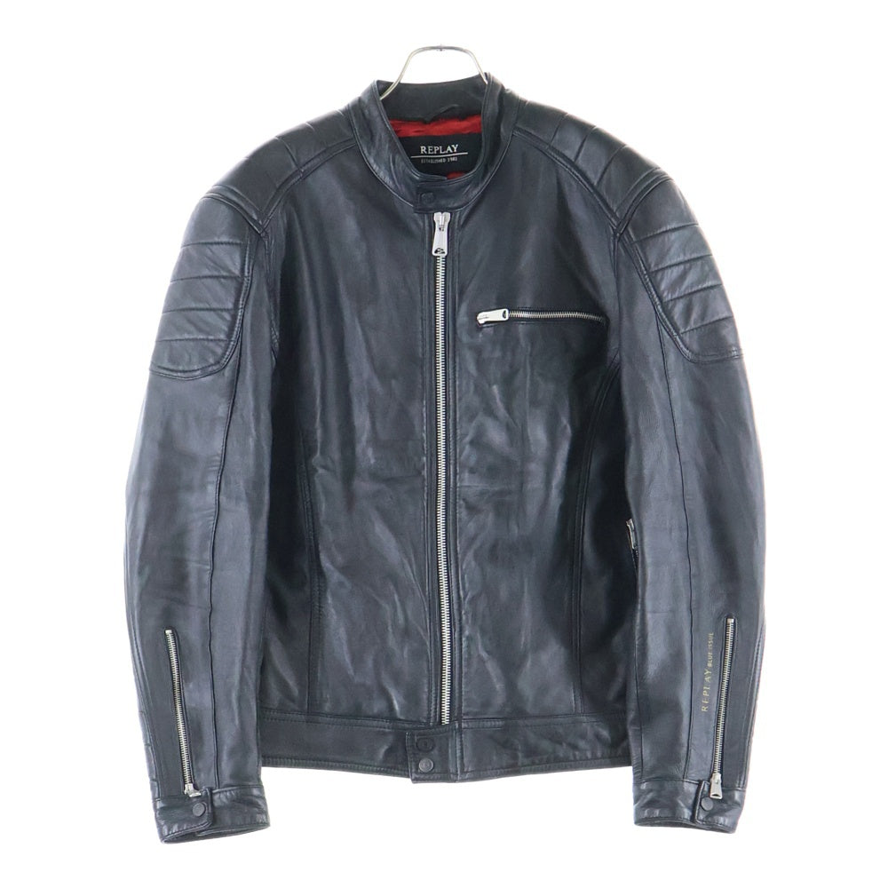REPLAY(リプレイ) クラストレザージャケット シングルライダースジャケット ラムレザー ブラック M8915B.000.83056