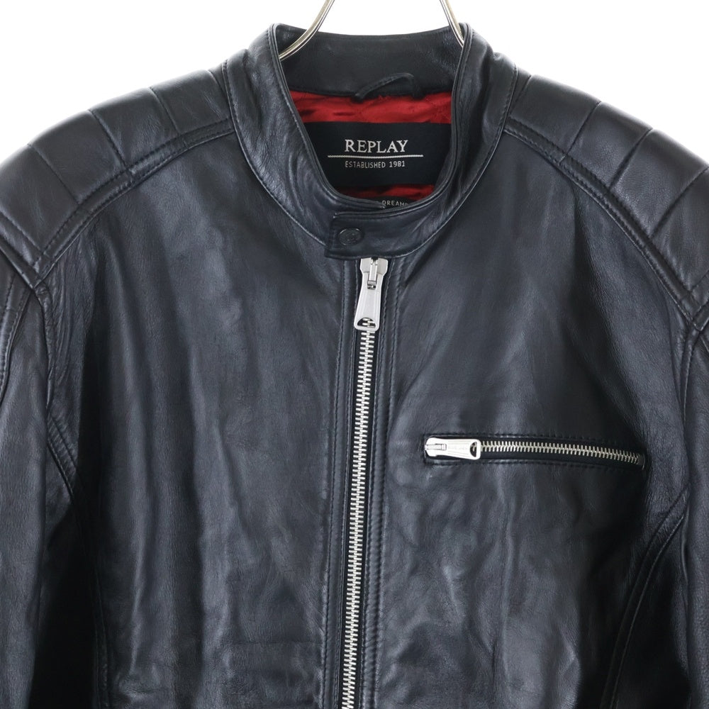 REPLAY(リプレイ) クラストレザージャケット シングルライダースジャケット ラムレザー ブラック M8915B.000.83056