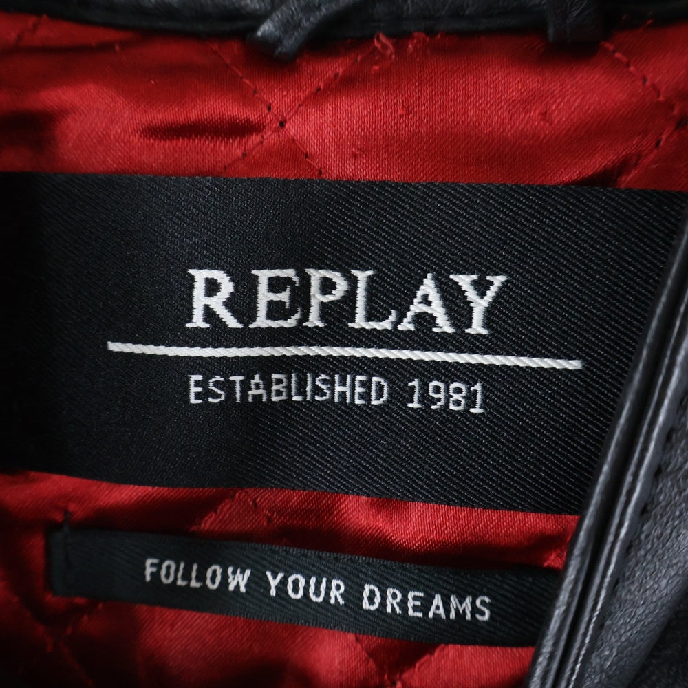 REPLAY(リプレイ) クラストレザージャケット シングルライダースジャケット ラムレザー ブラック M8915B.000.83056