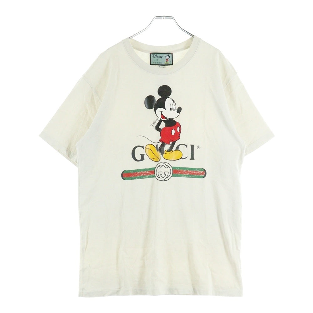 GUCCI(グッチ) × DISNEY ディズニー オーバーサイズ フロントロゴプリントクルーネック半袖Tシャツカットソー グレー 565806 XJB67