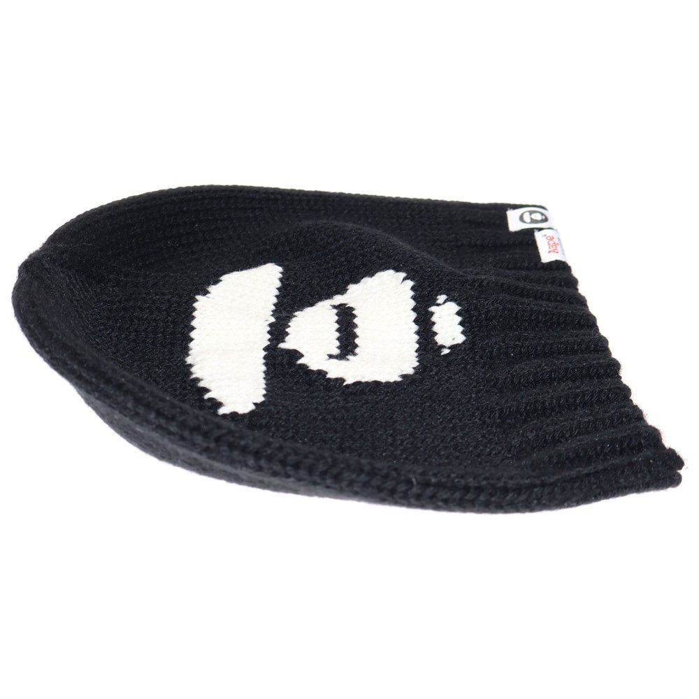 A BATHING APE(アベイシングエイプ) LOGO BEANIE ロゴアクリルビーニー ニット帽子 ブラック