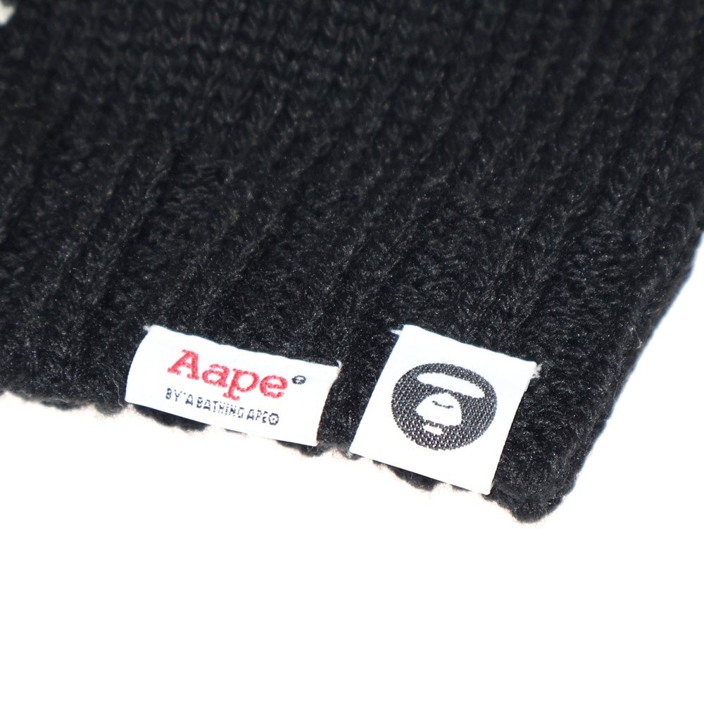 A BATHING APE(アベイシングエイプ) LOGO BEANIE ロゴアクリルビーニー ニット帽子 ブラック