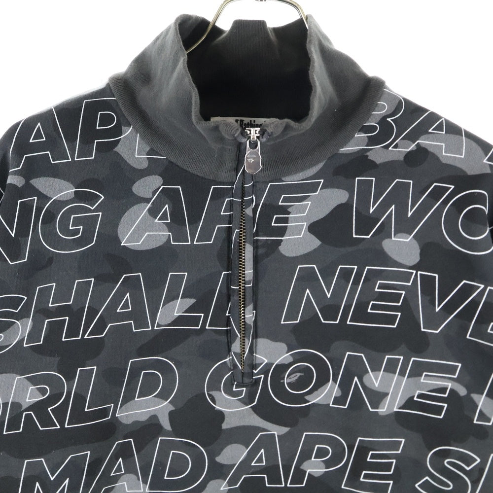 A BATHING APE(アベイシングエイプ) LOGO HALF ZIP SWEATSHIRTS 001SED301007X ロゴプリントハーフジップスウェットトレーナー ブラック