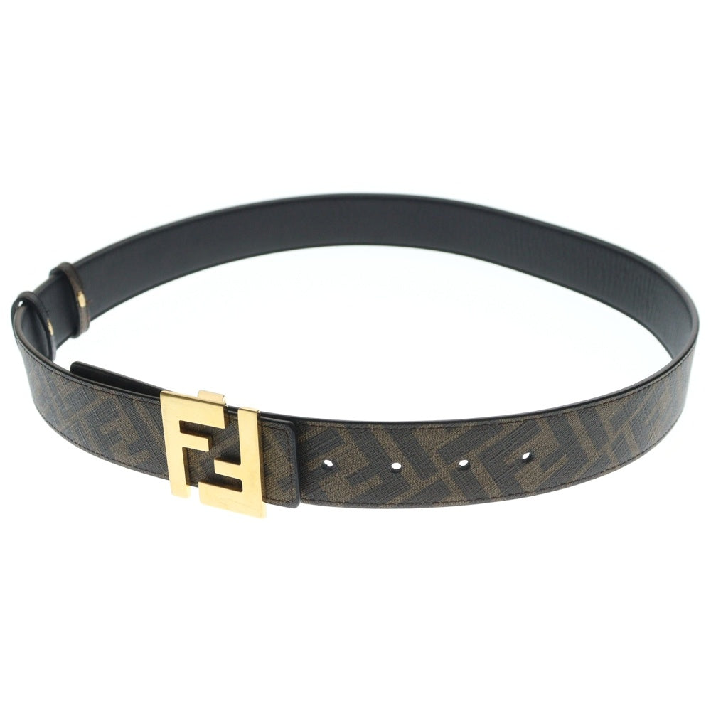FENDI(フェンディ) ズッカ柄 レザー リバーシブル ベルト ブラウン/ブラック/ゴールド 7C0424