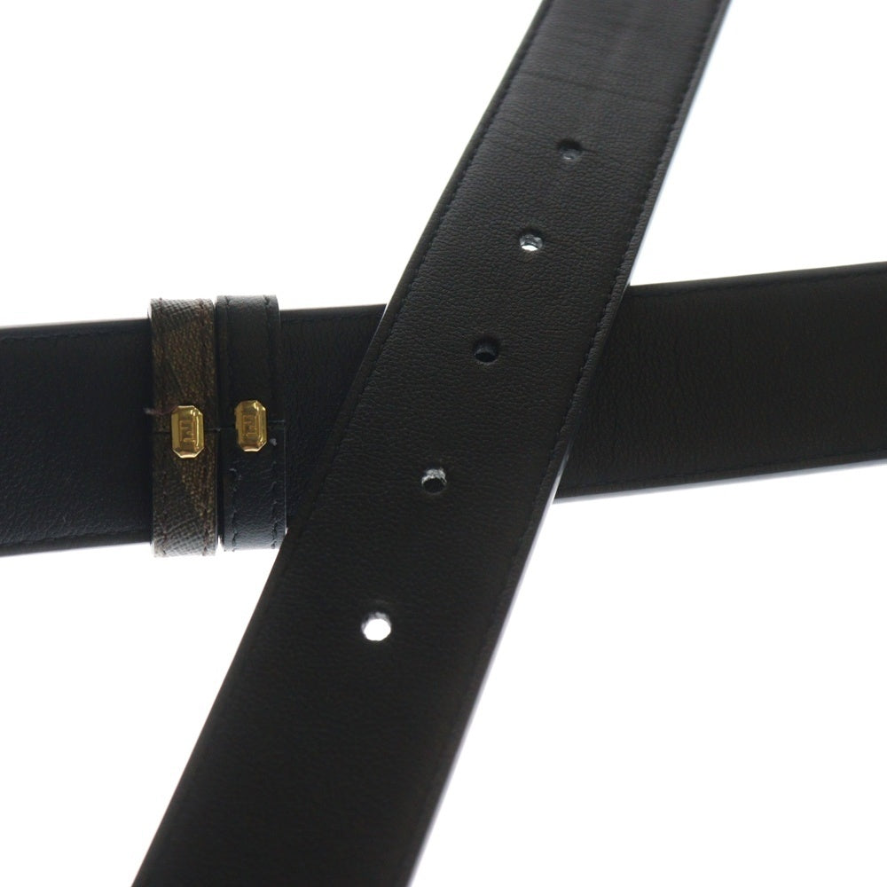 FENDI(フェンディ) ズッカ柄 レザー リバーシブル ベルト ブラウン/ブラック/ゴールド 7C0424