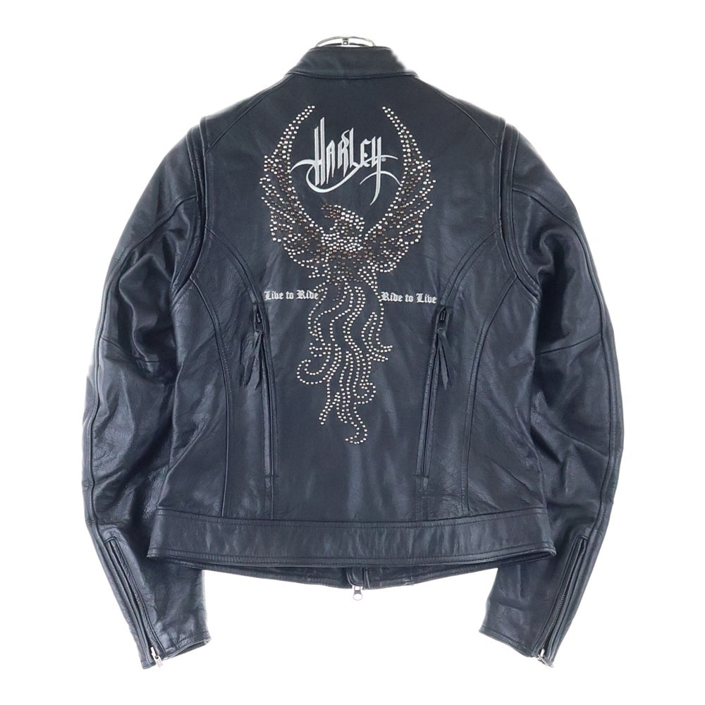 HARLEY DAVIDSON(ハーレーダビッドソン) Single Riders Jacket 97082‐12VW スタッズロゴ シングルライダースジャケット レザージャケット ブラック レディース