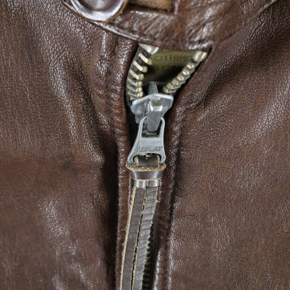 REPLAY(リプレイ) Cow Hide Leather Riders jacket 7916A.000.81106 牛革 シングルライダースジャケット レザージャケット ブラウン レディース