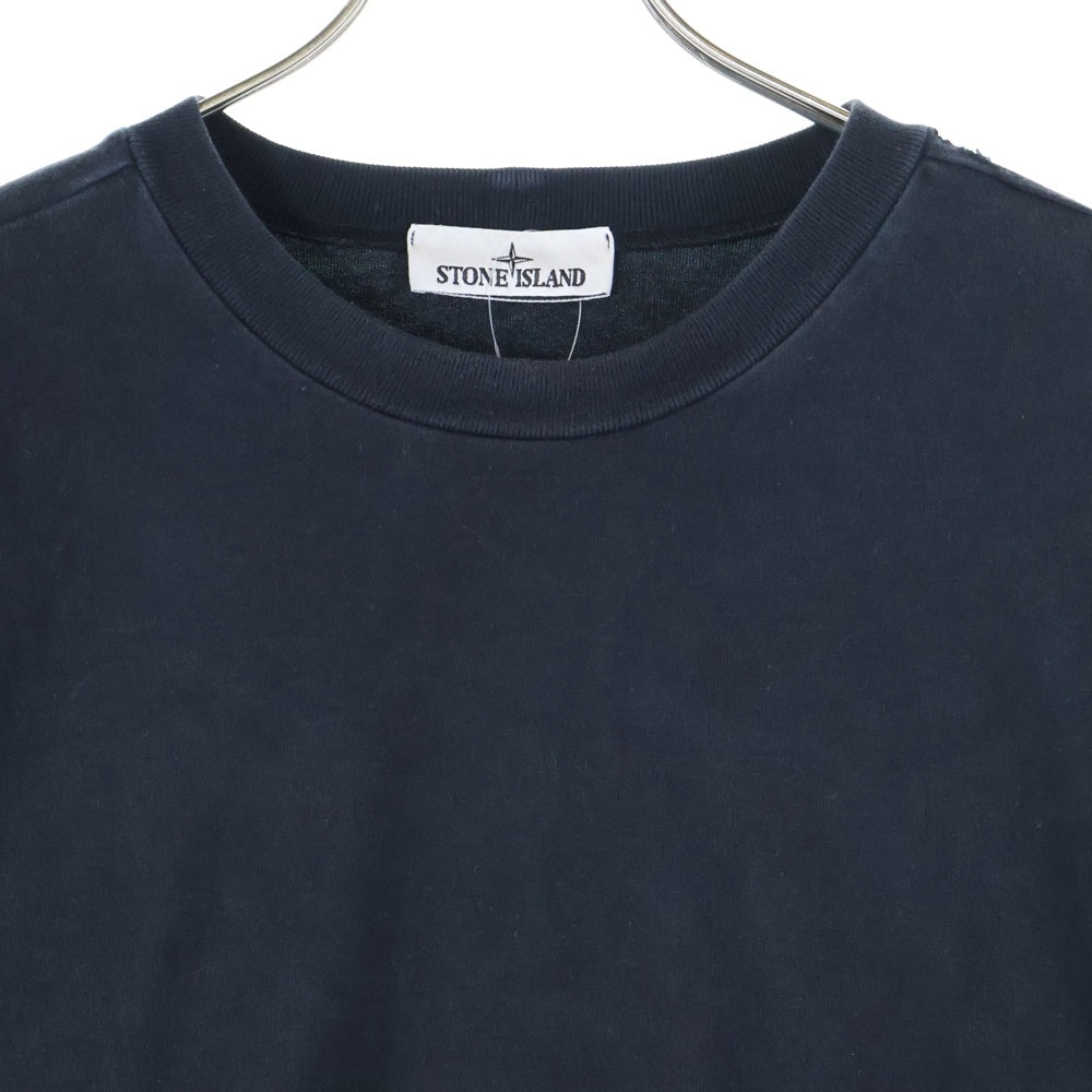 STONE ISLAND(ストーンアイランド) 23SS GARMENT DYED Logo Patch Sweatshirt 101563750 ガーメントダイ ロゴワッペン クルーネック長袖Tシャツカットソー ロングスリーブ ロンT ブラック