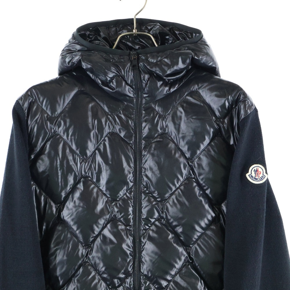 MONCLER(モンクレール) CARDIGAN TRICOT H20919B00024 M1121 ロゴワッペン ニット切替 ジップカーディガン フーディー ブラック