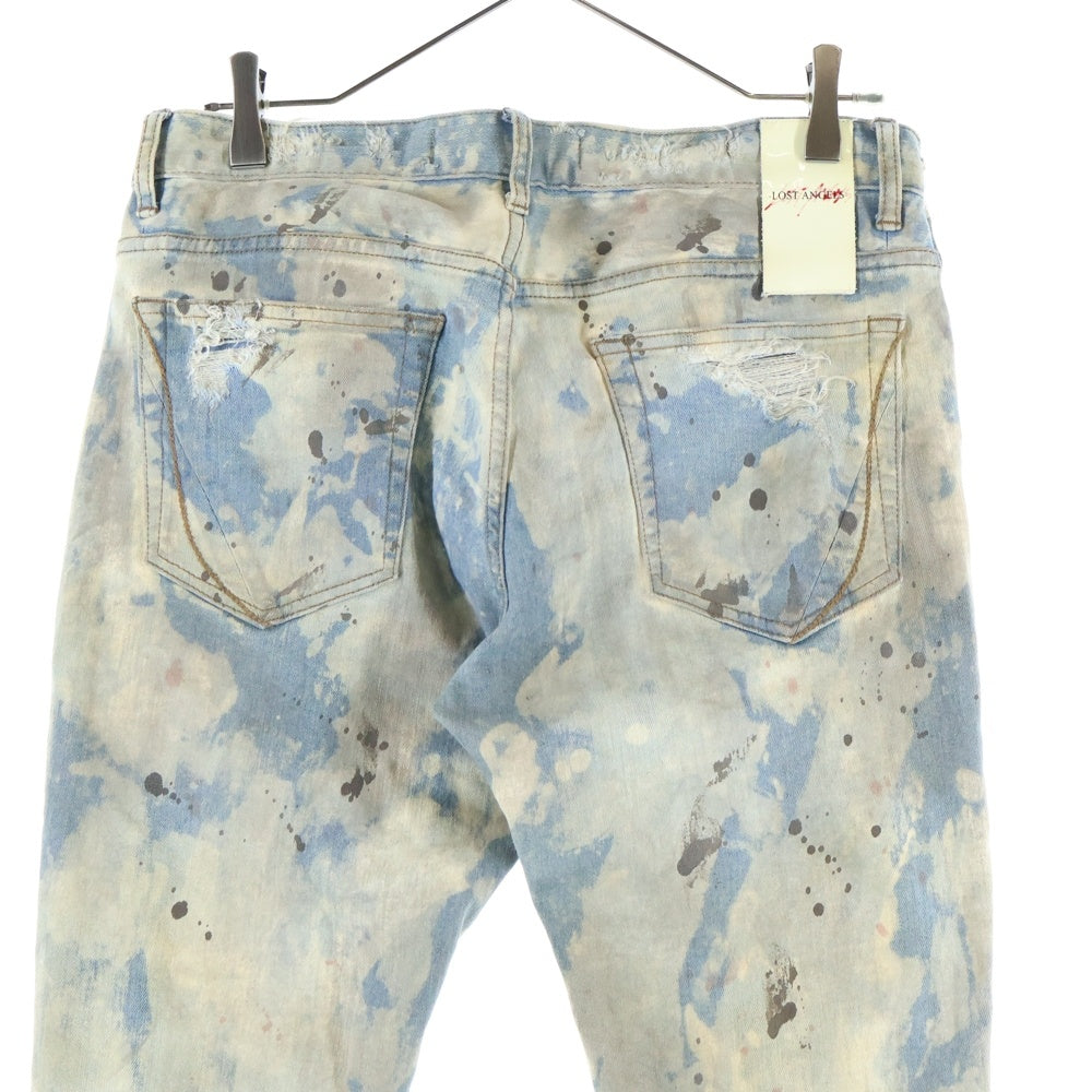 NO BRAND(ノーブランド) LOST ANGELS ロストエンジェルス JOSHUA DISTRESSED PAINT SLIM DENIM ジョシュア ディスターブド ダメージ加工 スキニー デニムパンツ インディゴ 20SSHLA-04
