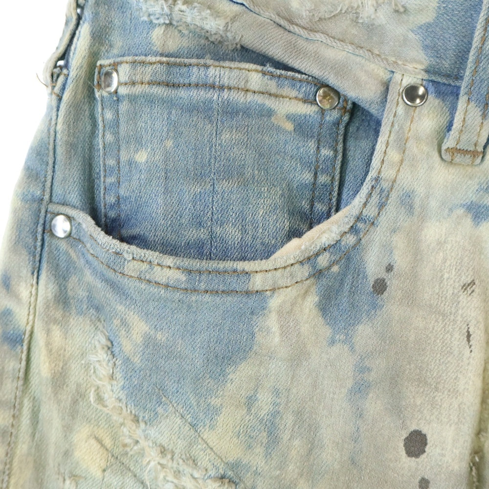 NO BRAND(ノーブランド) LOST ANGELS ロストエンジェルス JOSHUA DISTRESSED PAINT SLIM DENIM ジョシュア ディスターブド ダメージ加工 スキニー デニムパンツ インディゴ 20SSHLA-04