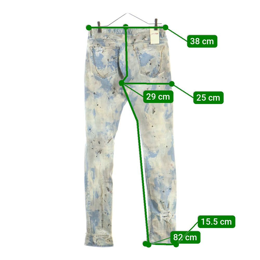 NO BRAND(ノーブランド) LOST ANGELS ロストエンジェルス JOSHUA DISTRESSED PAINT SLIM DENIM ジョシュア ディスターブド ダメージ加工 スキニー デニムパンツ インディゴ 20SSHLA-04