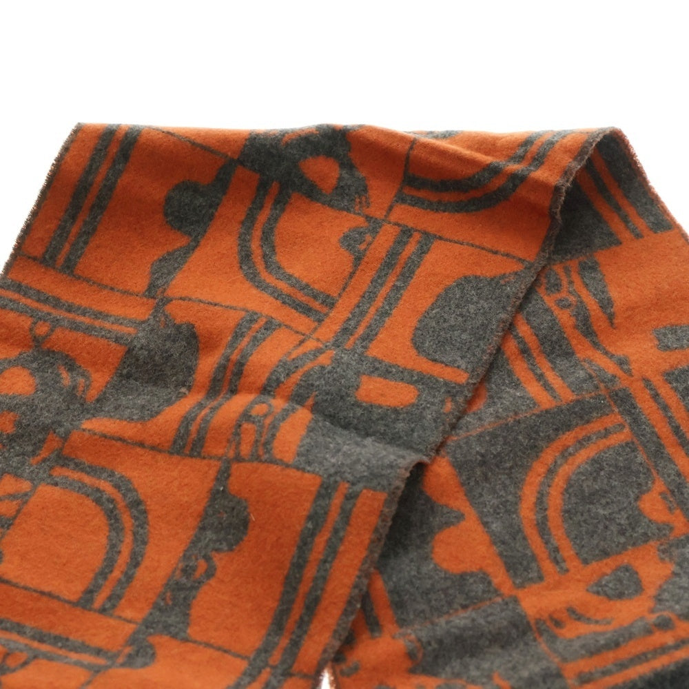 HERMES(エルメス) ブリッド ドゥ ガラ カシミヤマフラー グレー/オレンジ レディース