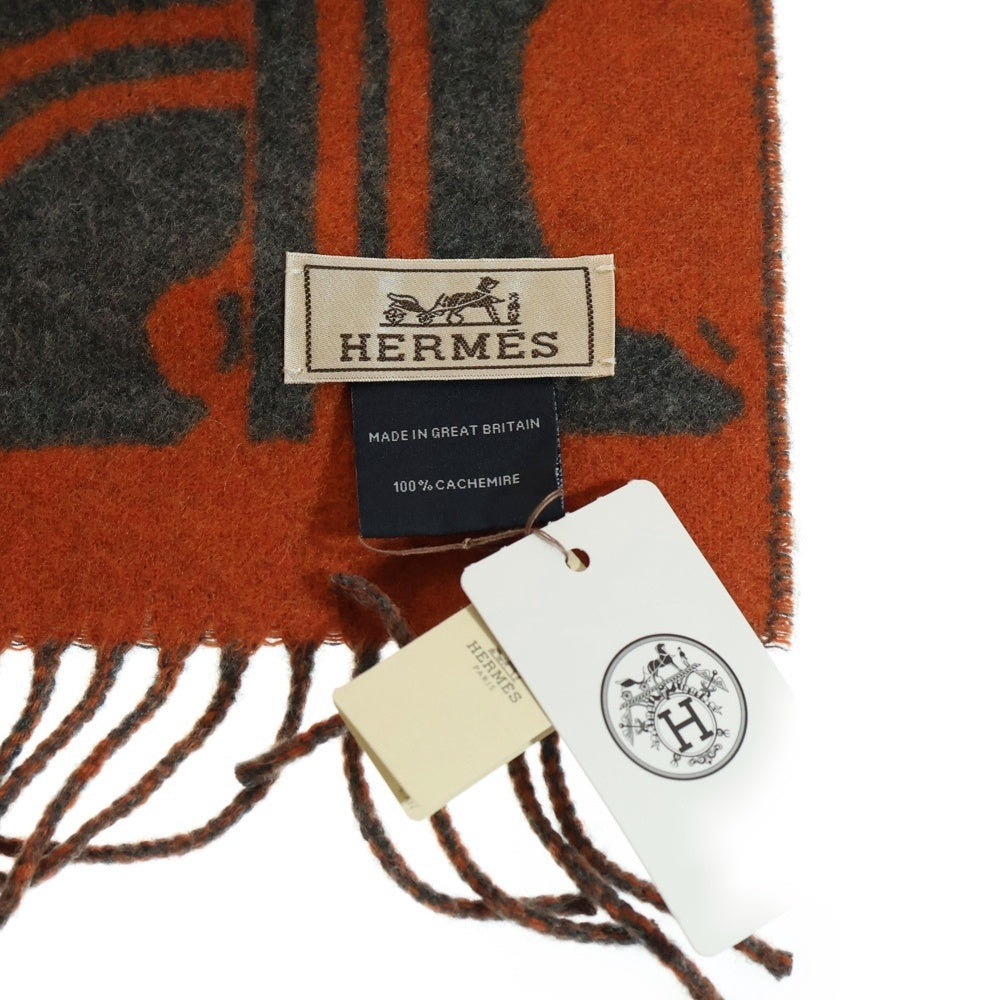 HERMES(エルメス) ブリッド ドゥ ガラ カシミヤマフラー グレー/オレンジ レディース
