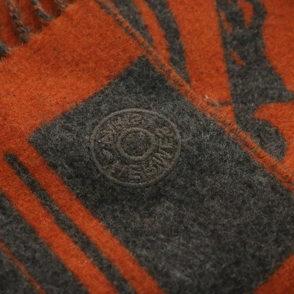 HERMES(エルメス) ブリッド ドゥ ガラ カシミヤマフラー グレー/オレンジ レディース