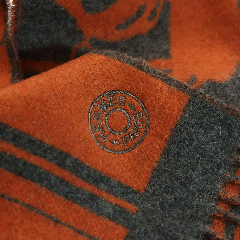 HERMES(エルメス) ブリッド ドゥ ガラ カシミヤマフラー グレー/オレンジ レディース