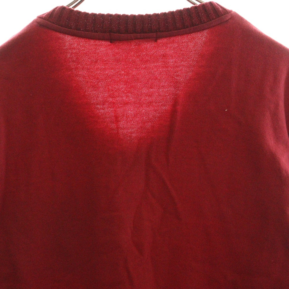 BURBERRY BLACK LABEL(バーバリー ブラックレーベル) ニットポケットデザイン フロントワンポイントロゴ刺繍 VネックロングスリーブTシャツカットソー ロンT レッド D1P02-501-14