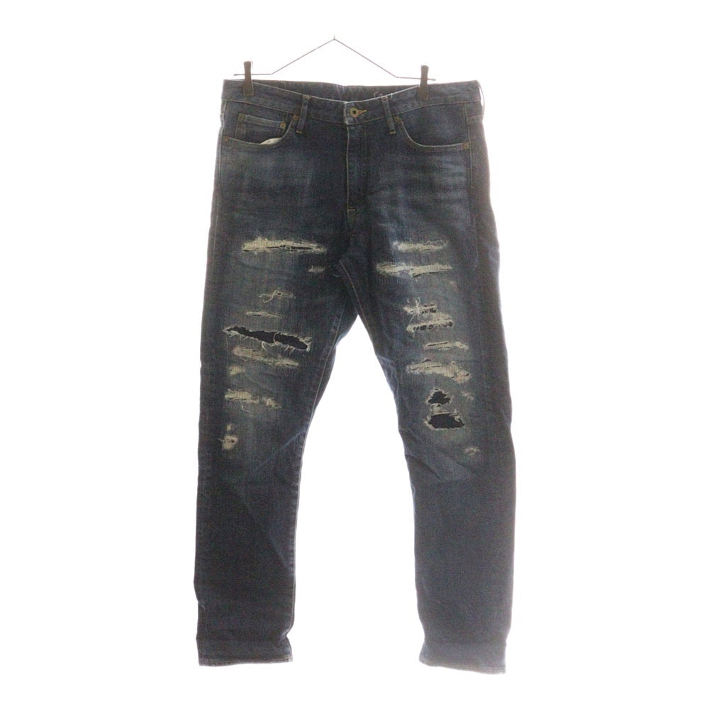 NO BRAND(ノーブランド) JAPAN BLUE JEANS (ジャパンブルージーンズ) ダメージ加工ストレートデニムパンツ ジーンズ インディゴ JB2301