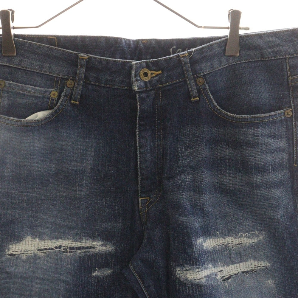 NO BRAND(ノーブランド) JAPAN BLUE JEANS (ジャパンブルージーンズ) ダメージ加工ストレートデニムパンツ ジーンズ インディゴ JB2301