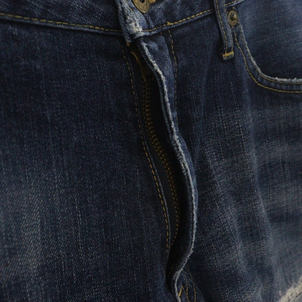 NO BRAND(ノーブランド) JAPAN BLUE JEANS (ジャパンブルージーンズ) ダメージ加工ストレートデニムパンツ ジーンズ インディゴ JB2301
