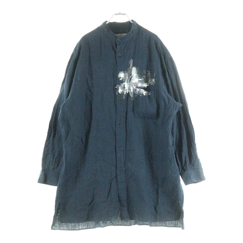 Yohji Yamamoto(ヨウジヤマモト) 23SS LOOK14 ペイント加工 リネン長袖シャツ HZ-B45-317 ネイビー