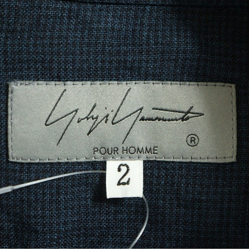 Yohji Yamamoto(ヨウジヤマモト) 23SS LOOK14 ペイント加工 リネン長袖シャツ HZ-B45-317 ネイビー