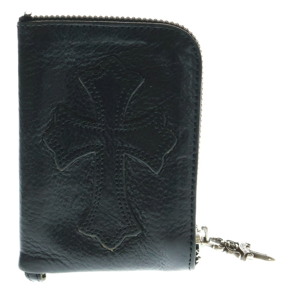 CHROME HEARTS(クロムハーツ) ONE TRILLION DLRS CEME ワン トリリオン ドルズ セメタリークロスパッチ付き ダガー ラウンド ジップ ヘビーレザー コインケース ブラック